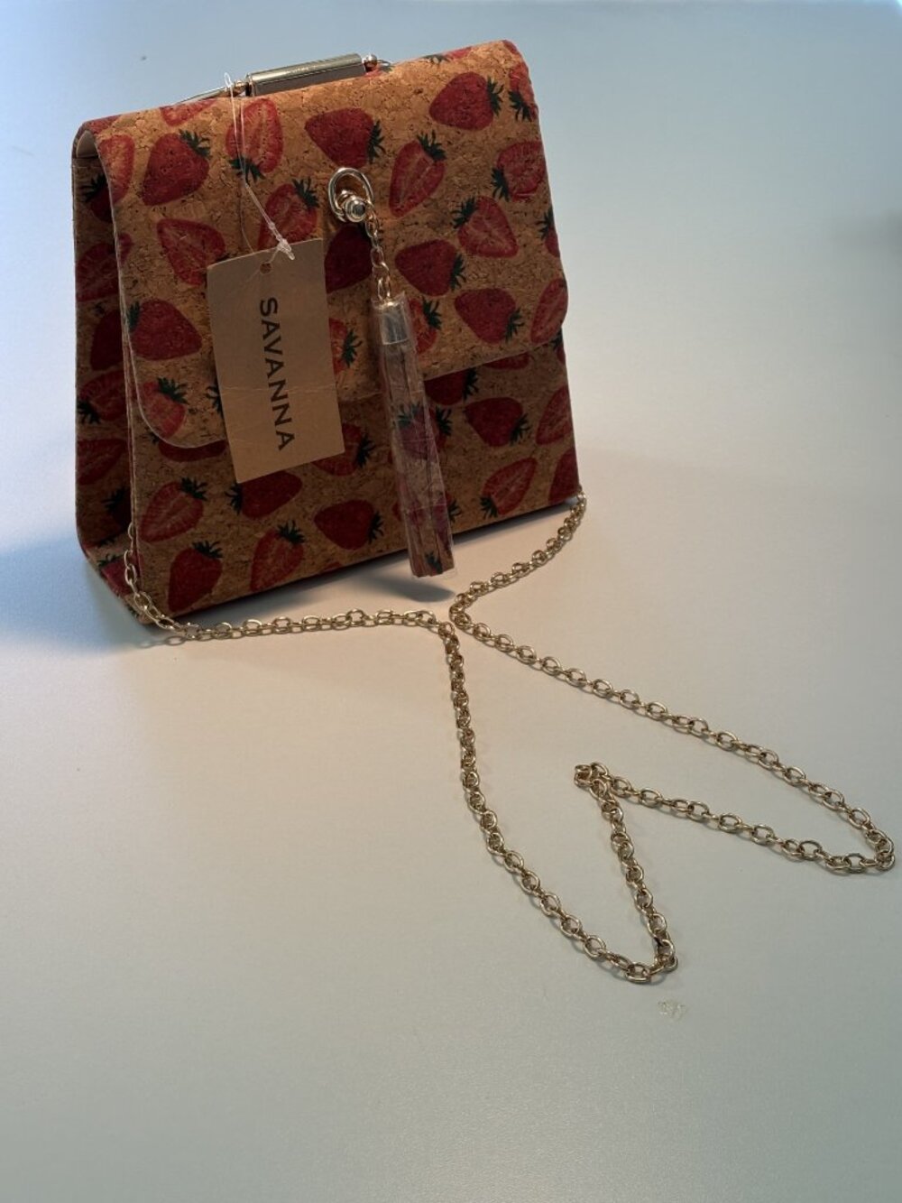 NWT Strawberry Cork Crossbody Bag 🍓 Gold Handle Summer Clutch Purse